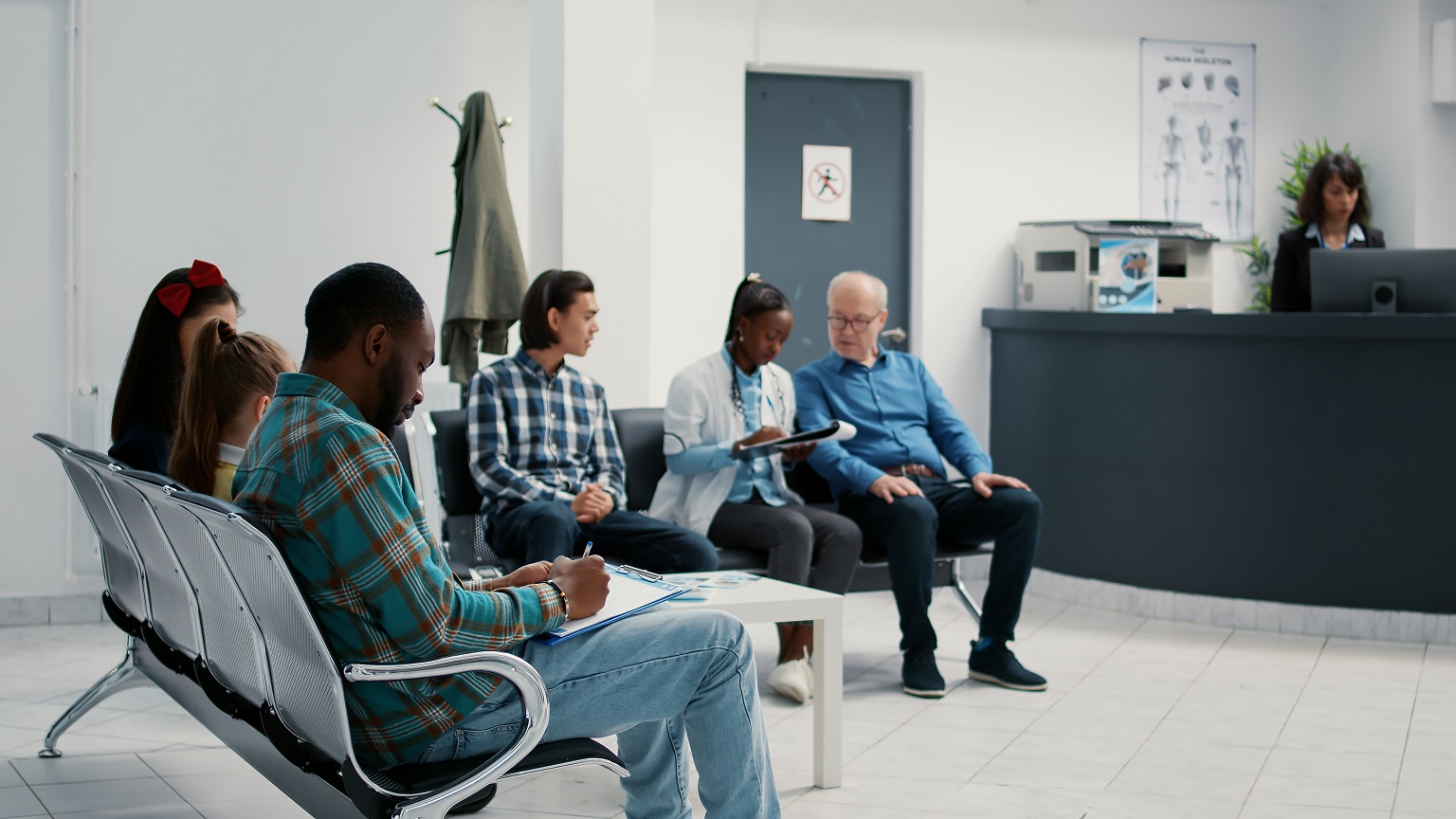 Patients in the waiting room area